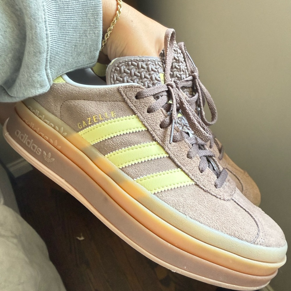Adidas Women's Gazelle Sneakers - Taupe and Light Yellow